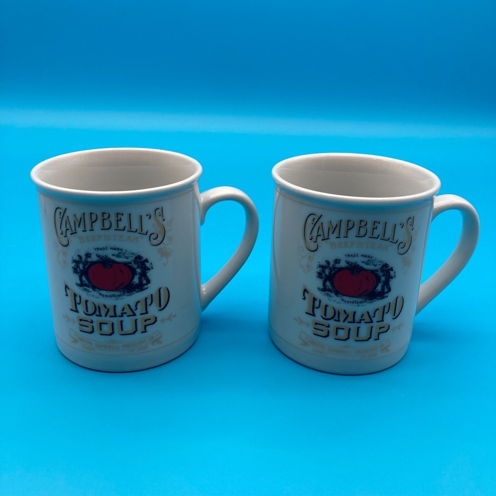 Set of 2 Cambell Soup Company 125th Anniversary Mug Collection White Tomato Soup